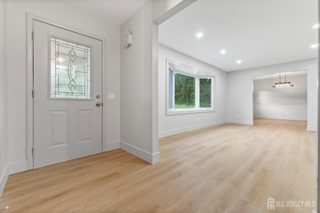 4 Hickory Trl, Flemington, NJ 08822 - entryway featuring light wood-style floors, a chandelier, and recessed lighting