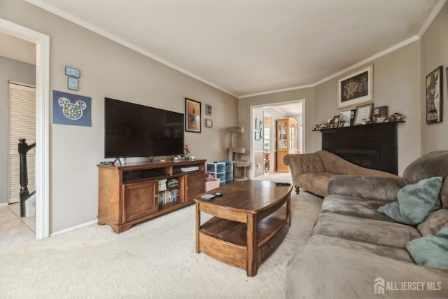 3 Pond View Dr, Plainsboro, NJ 08536 - living area featuring baseboards, light carpet, and crown molding
