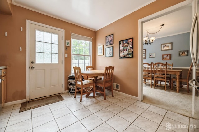 3 Pond View Dr, Plainsboro, NJ 08536 - dining room featuring a chandelier, crown molding, baseboards, and light tile patterned flooring