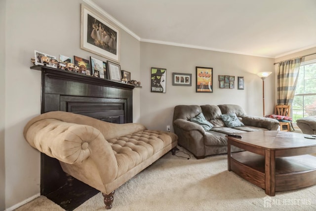 3 Pond View Dr, Plainsboro, NJ 08536 - living area with carpet floors, ornamental molding, and a glass covered fireplace