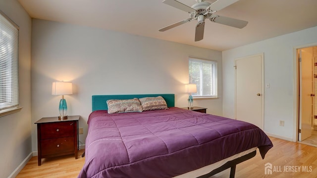 2413 Old Stone Mill Dr, East Windsor, NJ 08512 - bedroom featuring light wood finished floors, baseboards, a ceiling fan, and connected bathroom