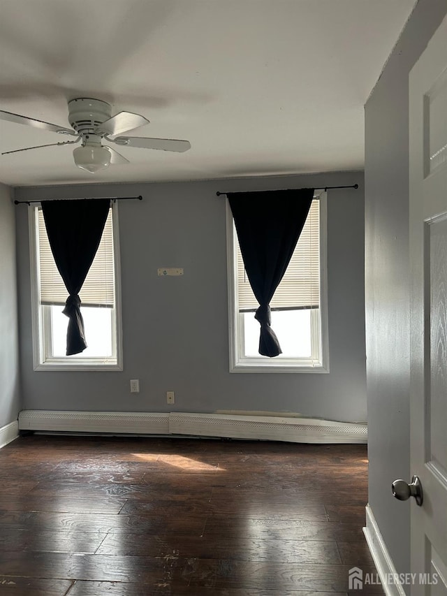 111 Joyce Kilmer Ave, New Brunswick, NJ 08901 - unfurnished room with dark wood-style floors, ceiling fan, baseboards, and baseboard heating
