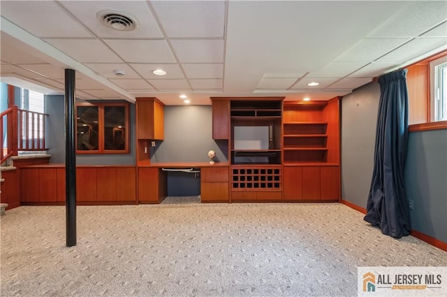 130 Sayre Dr, Plainsboro, NJ 08540 - bar featuring a drop ceiling, plenty of natural light, stairway, carpet, and recessed lighting