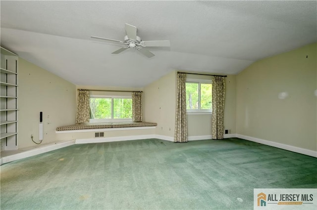 130 Sayre Dr, Plainsboro, NJ 08540 - bonus room featuring ceiling fan, lofted ceiling, healthy amount of natural light, baseboards, and carpet flooring