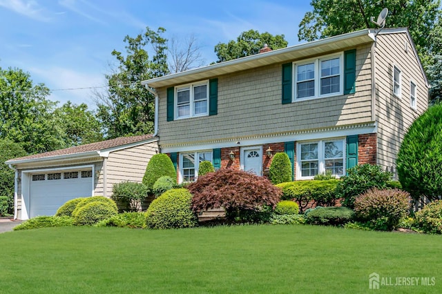 30 Daniel Dr, Matawan, NJ 07747 - colonial inspired home with a front lawn, a chimney, and an attached garage