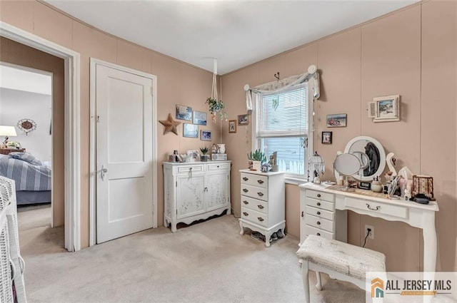 sitting room with light colored carpet
