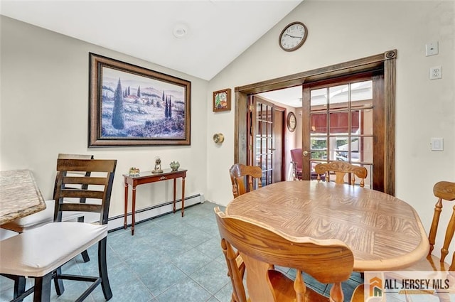 71 Russell St, Woodbridge Proper, NJ 07095 - dining space with a baseboard radiator and vaulted ceiling