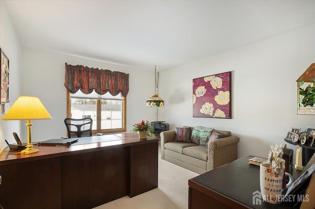 view of carpeted home office