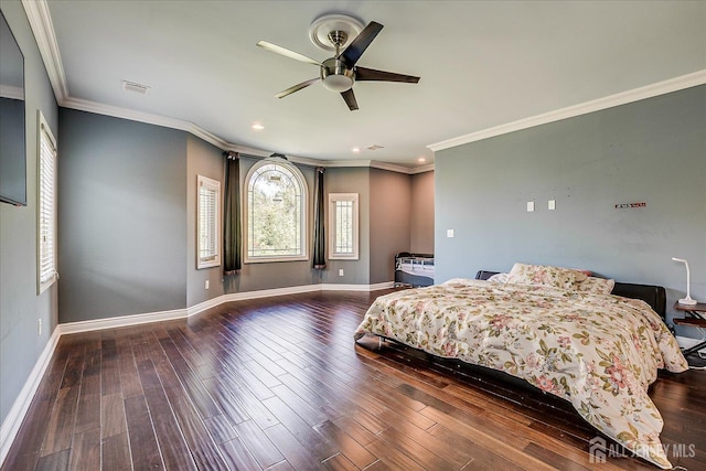87 Ellmyer Rd, Edison, NJ 08820 - bedroom with ornamental molding, wood finished floors, recessed lighting, and a ceiling fan