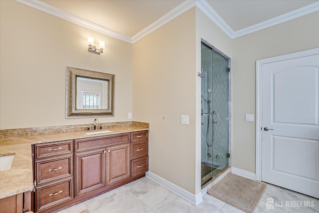 87 Ellmyer Rd, Edison, NJ 08820 - full bath featuring vanity, a stall shower, and crown molding