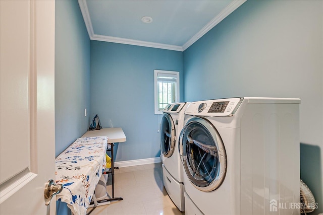 87 Ellmyer Rd, Edison, NJ 08820 - laundry area featuring washer and dryer and crown molding