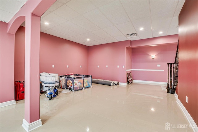 87 Ellmyer Rd, Edison, NJ 08820 - below grade area with recessed lighting, a drop ceiling, and tile patterned flooring