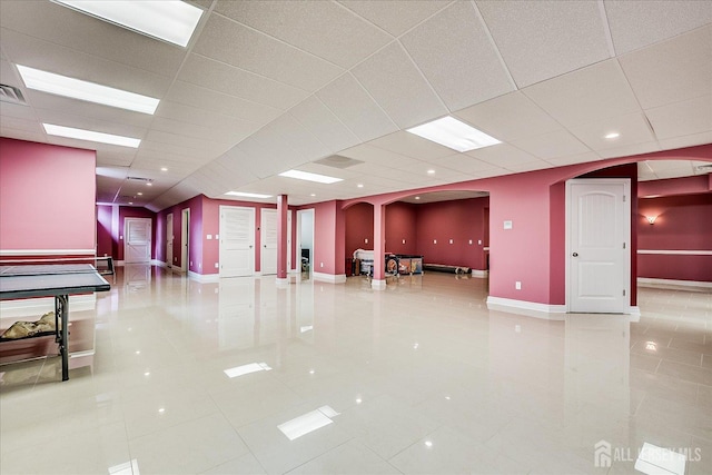 87 Ellmyer Rd, Edison, NJ 08820 - misc room with arched walkways, tile patterned floors, and a paneled ceiling
