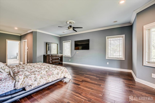 87 Ellmyer Rd, Edison, NJ 08820 - bedroom with hardwood / wood-style floors, multiple windows, ornamental molding, recessed lighting, and a ceiling fan