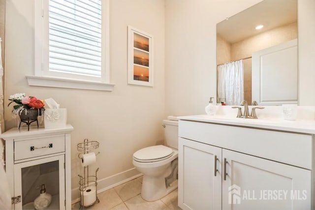 20 Metro Dr, Monroe, NJ 08831 - full bath with vanity, toilet, baseboards, tile patterned flooring, and a shower with curtain