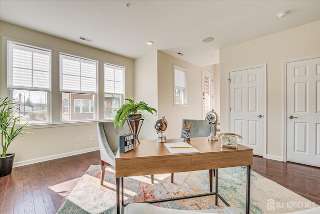 home office featuring dark hardwood / wood-style flooring