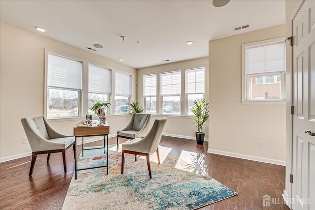 sitting room with dark hardwood / wood-style floors