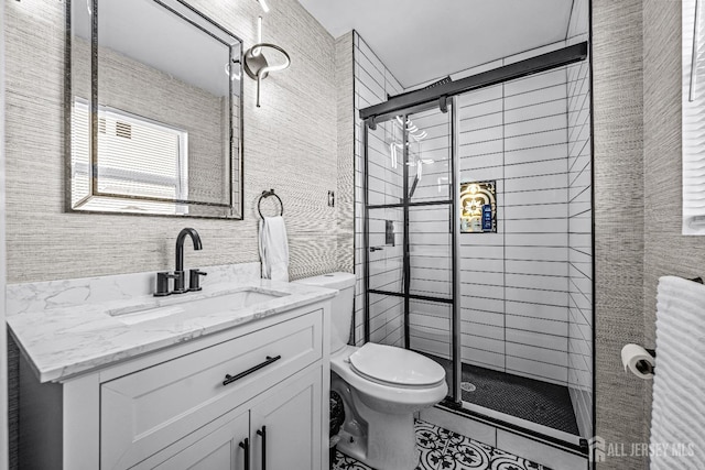 93 Ember Ln, Willingboro, NJ 08046 - full bath with toilet, a stall shower, vanity, and tile patterned floors