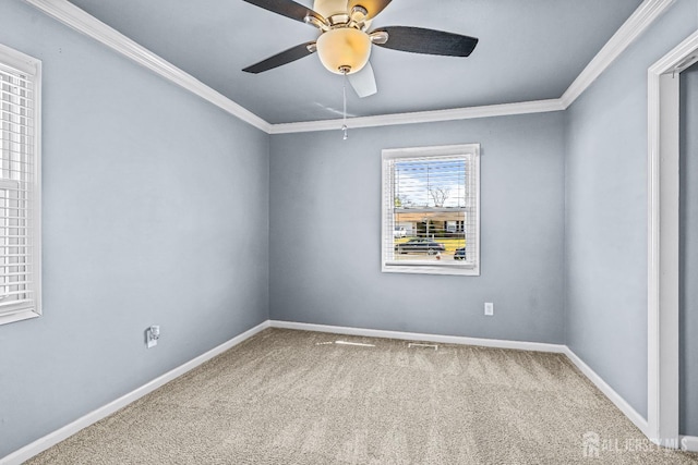 93 Ember Ln, Willingboro, NJ 08046 - unfurnished room with carpet, crown molding, baseboards, and a ceiling fan