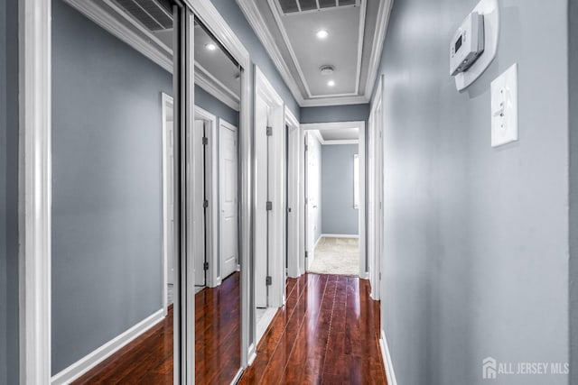 93 Ember Ln, Willingboro, NJ 08046 - hallway with dark wood-style floors, crown molding, baseboards, and recessed lighting