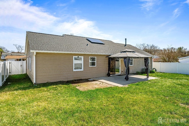 93 Ember Ln, Willingboro, NJ 08046 - rear view of property featuring a gazebo, a patio, and a shingled roof