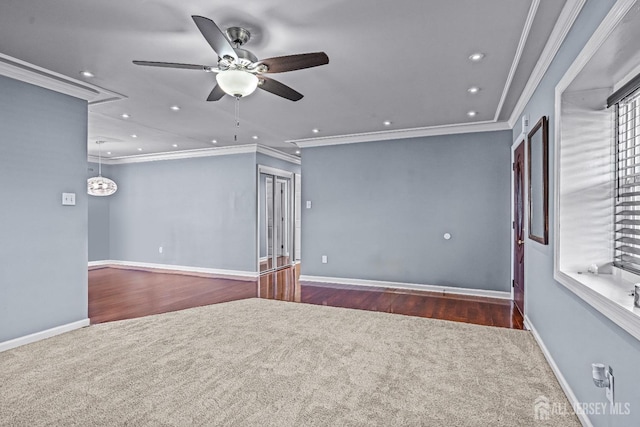 93 Ember Ln, Willingboro, NJ 08046 - carpeted spare room with a ceiling fan, recessed lighting, crown molding, wood finished floors, and baseboards