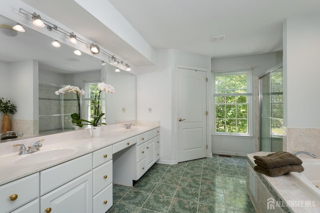 3 Wheatsheaf Ct, Plainsboro, NJ 08536 - bathroom with double vanity, a garden tub, and a stall shower