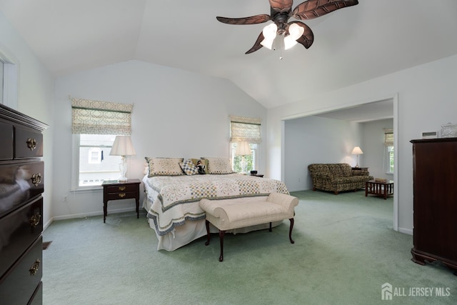 3 Wheatsheaf Ct, Plainsboro, NJ 08536 - carpeted bedroom with vaulted ceiling, multiple windows, and ceiling fan