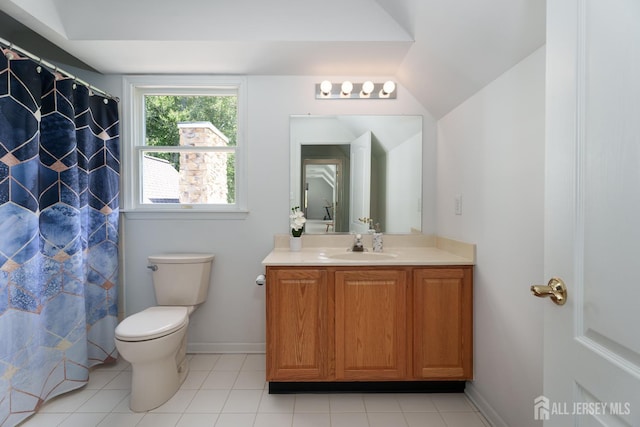 3 Wheatsheaf Ct, Plainsboro, NJ 08536 - bathroom with vanity, tile patterned flooring, and vaulted ceiling