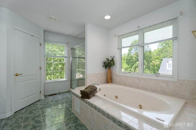 3 Wheatsheaf Ct, Plainsboro, NJ 08536 - bathroom with a tub with jets, a shower stall, and recessed lighting