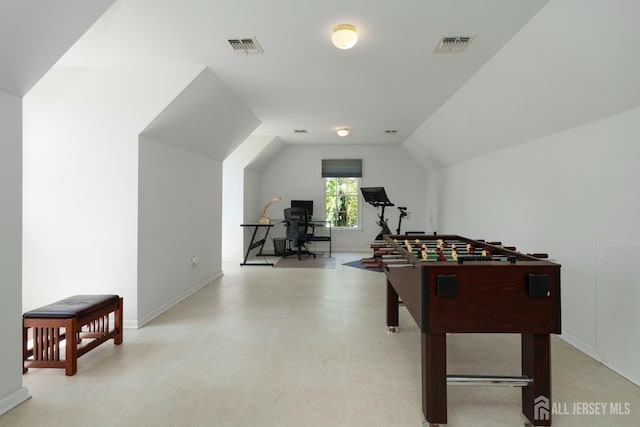 3 Wheatsheaf Ct, Plainsboro, NJ 08536 - recreation room featuring vaulted ceiling, a desk, and light flooring