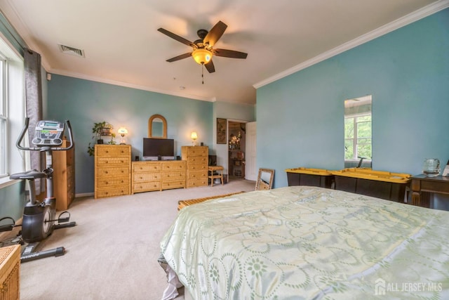 326 Sloan Ct, Matawan, NJ 07747 - carpeted bedroom with crown molding and a ceiling fan