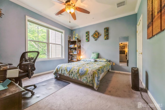 326 Sloan Ct, Matawan, NJ 07747 - bedroom featuring ornamental molding, carpet flooring, and a ceiling fan