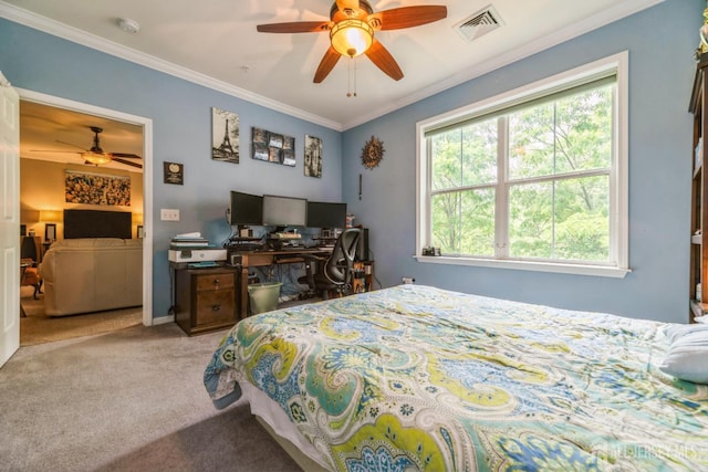 326 Sloan Ct, Matawan, NJ 07747 - carpeted bedroom with crown molding and a ceiling fan