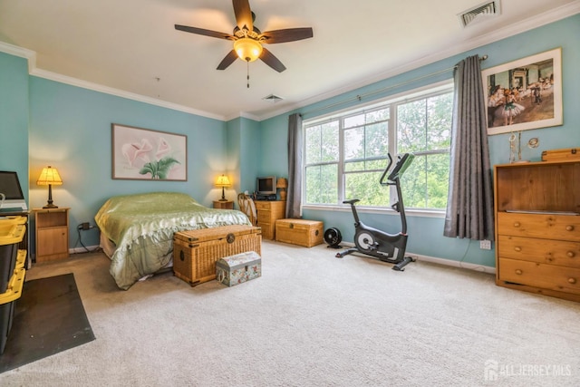 326 Sloan Ct, Matawan, NJ 07747 - carpeted bedroom featuring crown molding and ceiling fan