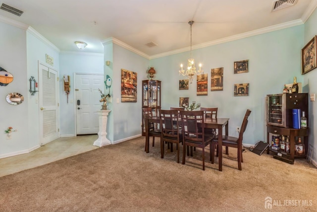 326 Sloan Ct, Matawan, NJ 07747 - carpeted dining space featuring ornamental molding and a chandelier
