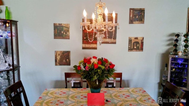 326 Sloan Ct, Matawan, NJ 07747 - dining area with a chandelier and beverage cooler