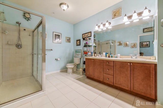 326 Sloan Ct, Matawan, NJ 07747 - bathroom with a shower stall, double vanity, and tile patterned floors