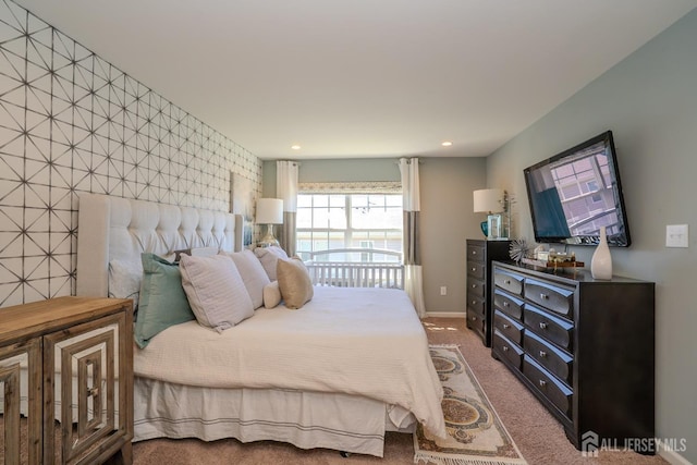 4 Woodrose Ln, Monroe, NJ 08831 - bedroom with an accent wall, baseboards, carpet, and recessed lighting