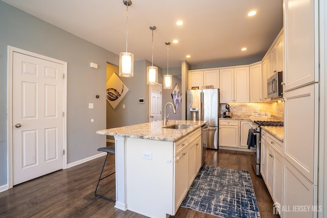 4 Woodrose Ln, Monroe, NJ 08831 - kitchen featuring tasteful backsplash, stainless steel appliances, dark wood-type flooring, and a sink