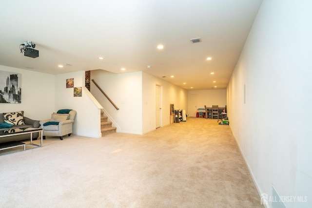 4 Woodrose Ln, Monroe, NJ 08831 - sitting room with recessed lighting, stairway, visible vents, and light carpet