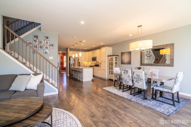 4 Woodrose Ln, Monroe, NJ 08831 - dining area with baseboards, recessed lighting, dark wood-type flooring, and stairway