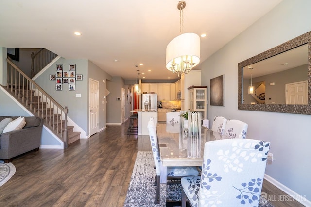 4 Woodrose Ln, Monroe, NJ 08831 - dining space with baseboards, dark wood-style floors, recessed lighting, and stairs