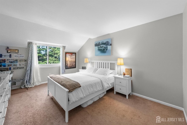 1058 Schmidt Ln, North Brunswick, NJ 08902 - bedroom with light colored carpet, vaulted ceiling, and baseboards