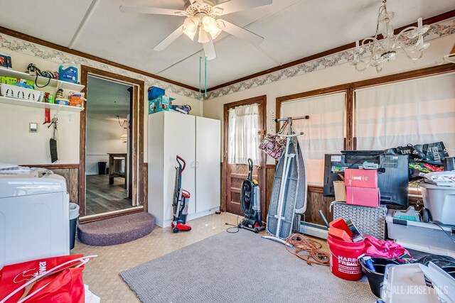 80 Gates Rd, Franklin Twsp, NJ 08873 - storage room with a ceiling fan and washer / dryer
