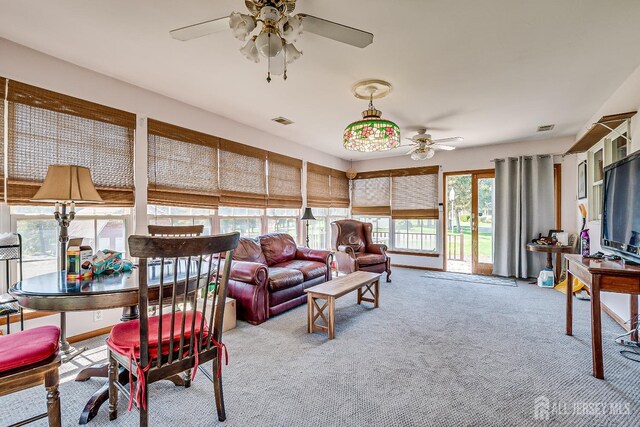 80 Gates Rd, Franklin Twsp, NJ 08873 - living room featuring visible vents, a ceiling fan, and carpet flooring