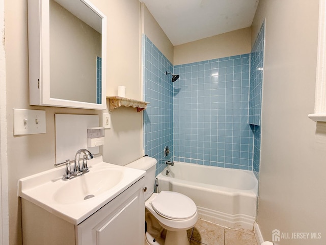 full bathroom with vanity, shower / washtub combination, tile patterned flooring, and toilet