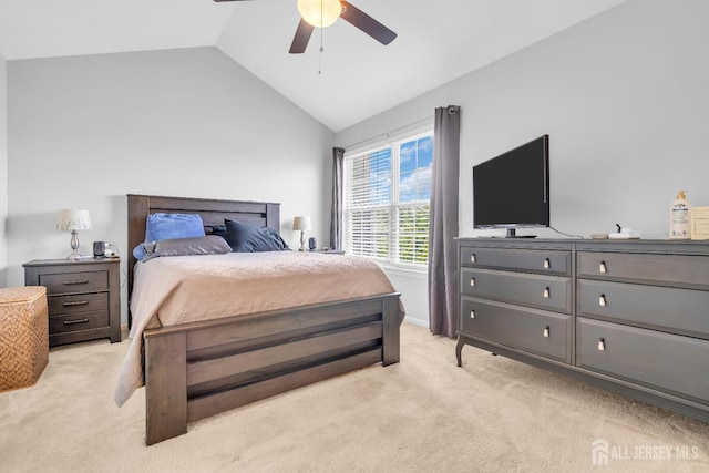 2207 Timber Ridge Ct, Sayreville, NJ 08859 - bedroom with light colored carpet, lofted ceiling, and a ceiling fan