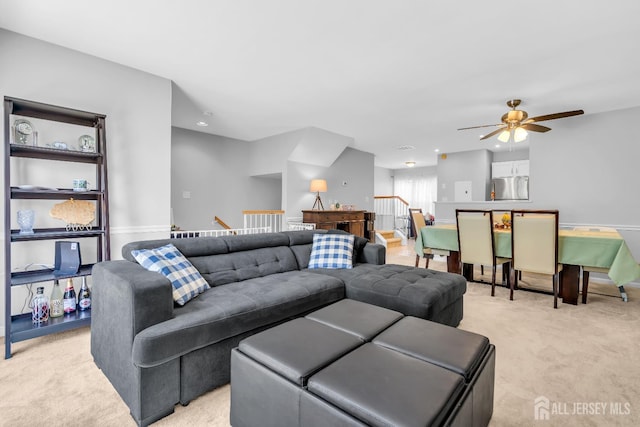 2207 Timber Ridge Ct, Sayreville, NJ 08859 - living area featuring light colored carpet, a ceiling fan, and recessed lighting