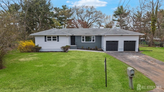 344 W Point Ave W, Franklin Twsp, NJ 08873 - single story home featuring a garage, a chimney, a front lawn, and aphalt driveway